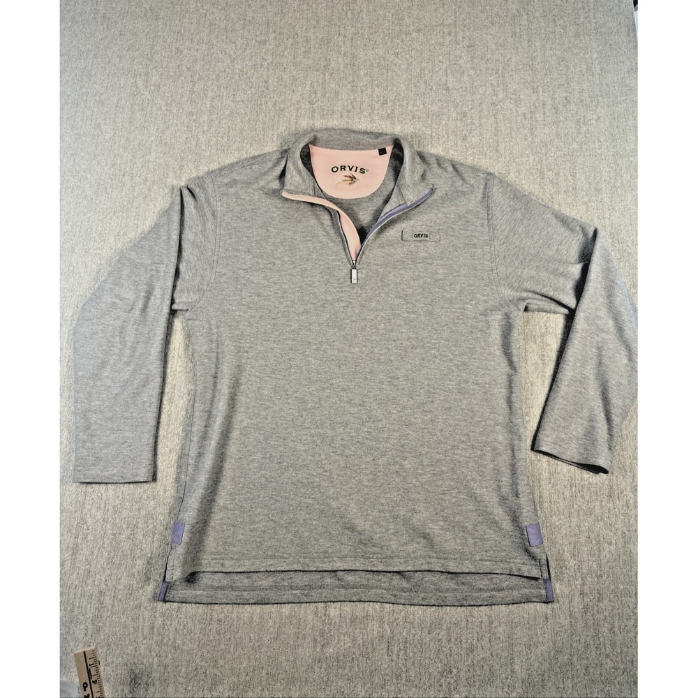 Orvis 1/4 Zip Pullover Men‎ L Gray Lightweight Cotton Knit Sweatshirt Mock Neck